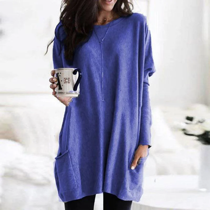 Trendy Tunic with Long Sleeves - Celina-Blue-S-The Livary