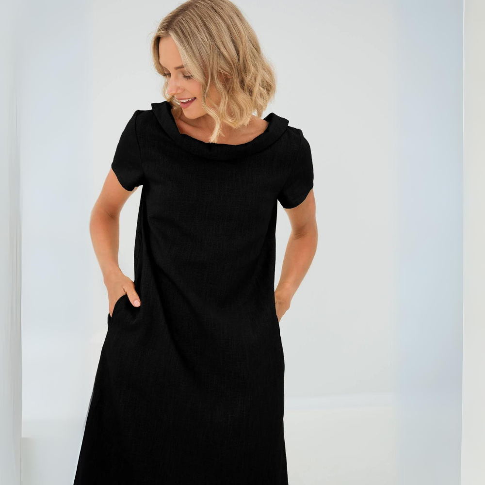 Stylish ladies' summer dress made from a linen-cotton blend - LinaLuft-Black-XS-The Livary