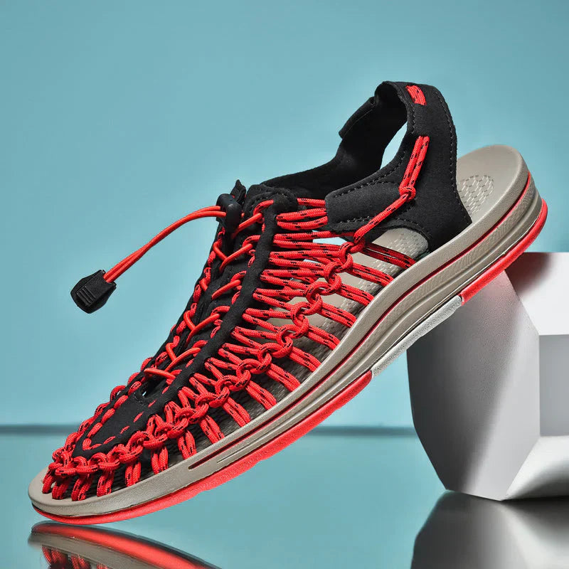 Stylish Men's Mesh Sandals - Renzo-Red/Black-7-The Livary