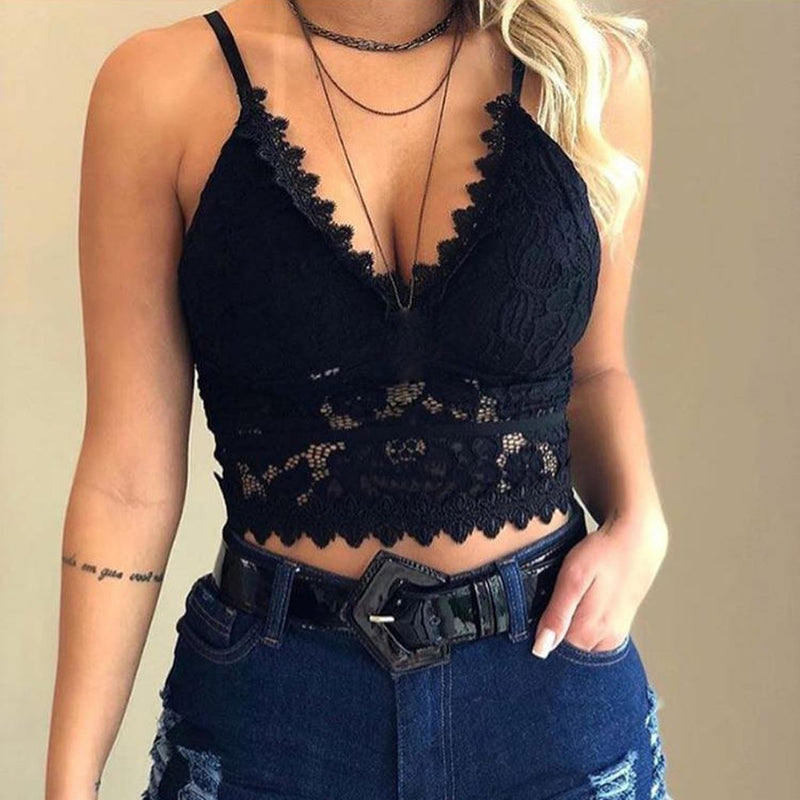 Ladies Lace Top with Spaghetti Straps – Lina-Black-S-The Livary