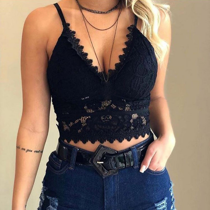 Ladies Lace Top with Spaghetti Straps – Lina-Black-S-The Livary
