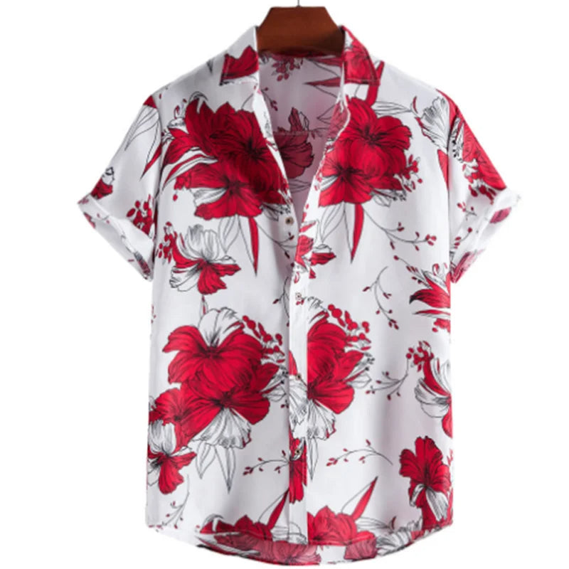 Light & Stylish Tropical Shirt with Floral Pattern for Men – Mateo-White-Red-S-The Livary