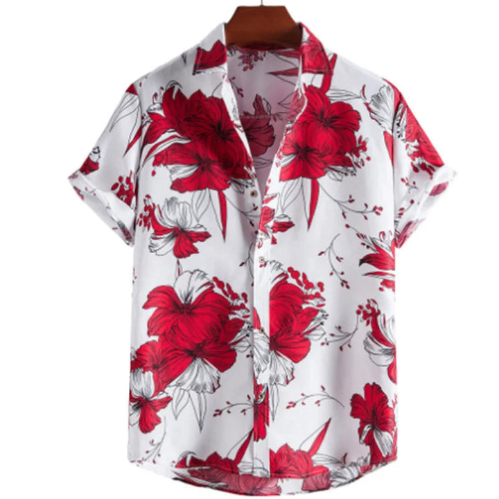 Light & Stylish Tropical Shirt with Floral Pattern for Men – Mateo-White-Red-S-The Livary