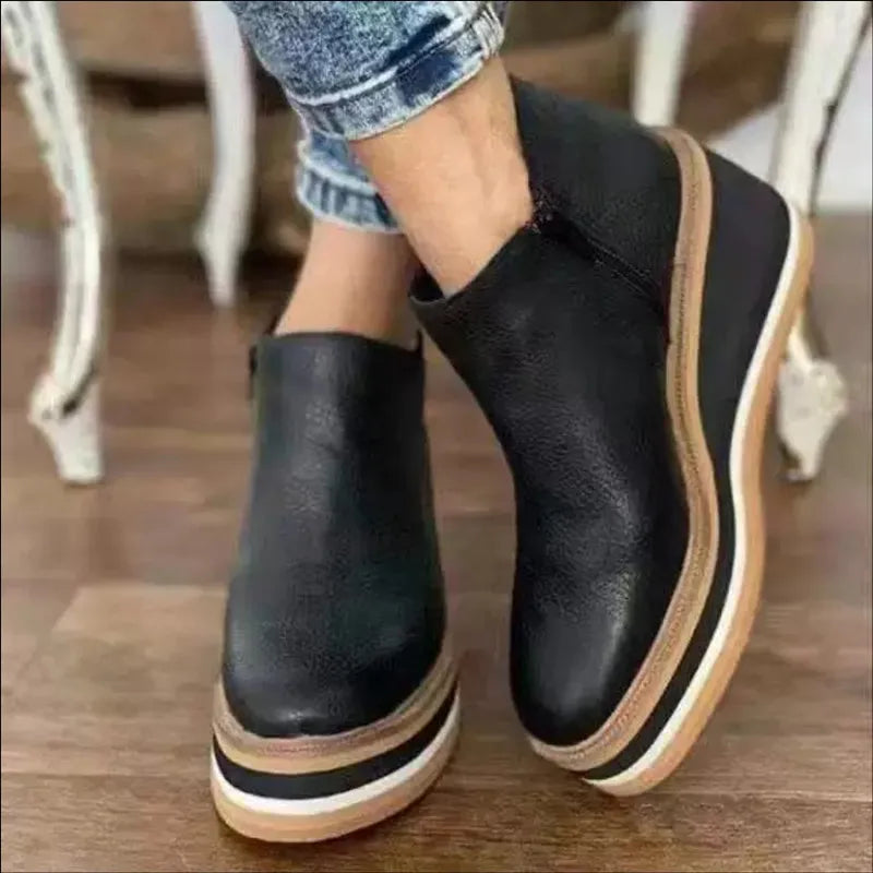 Trendy Ladies Ankle Boots with Zip and Platform - Alessia-Black-4.5-The Livary