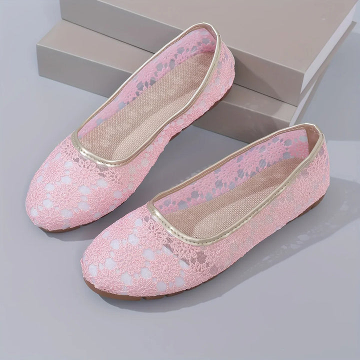 Flower Pattern Ballerinas | Fleur-3.5-White-The Livary