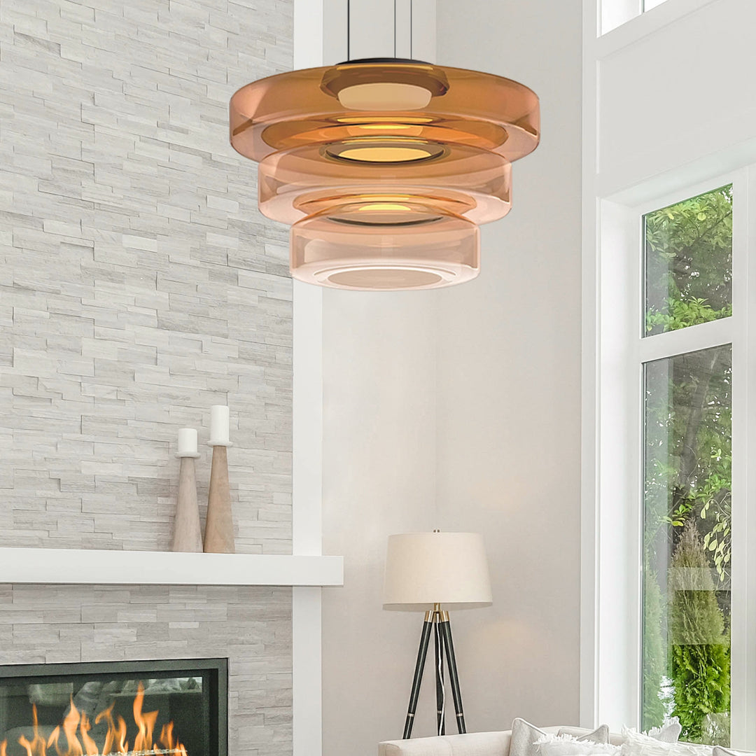 Modern Glass Pendant Light in Bauhaus Style - AuroraSphere-Amber-1 Level-D 9.84 x H 4.33 inches-The Livary