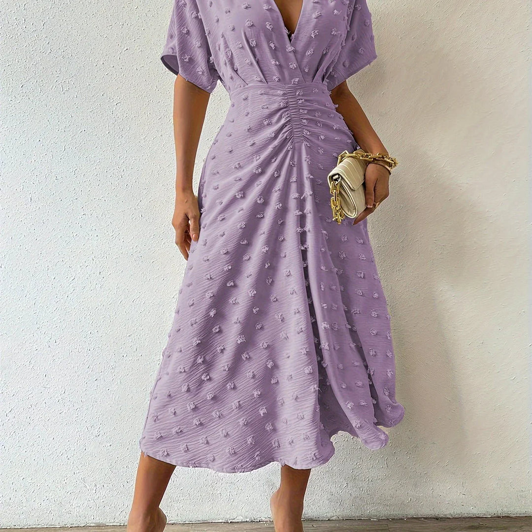 Refined Pleated Midi Dress with Ruffles | Evening Dress-S-Apricot-The Livary