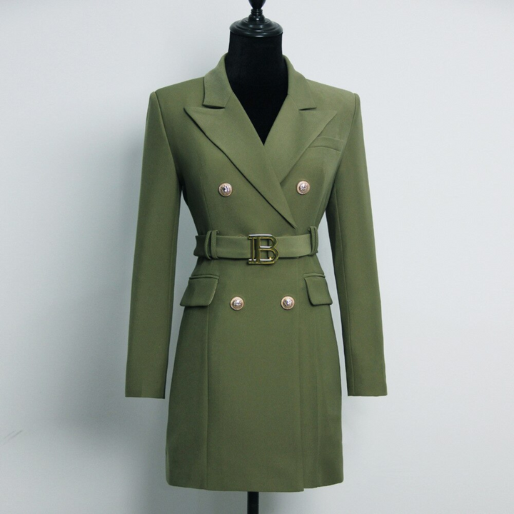 Stylish Plain Blazer Dress - Celeste-Dark green-S-The Livary