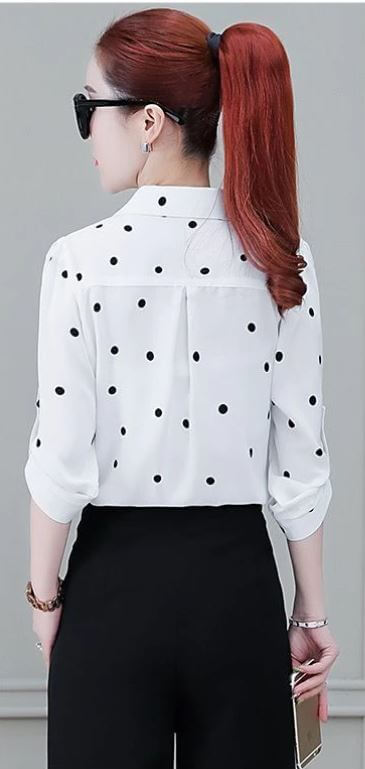 Stylish women's chiffon blouse with buttons & fold-over collar – Fenya-Khaki-L-The Livary