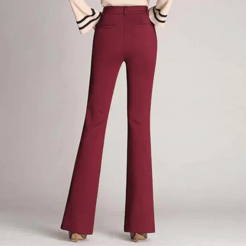 Slim Fit Flared High Waist Trousers – Mila-Bordeaux red-S-The Livary
