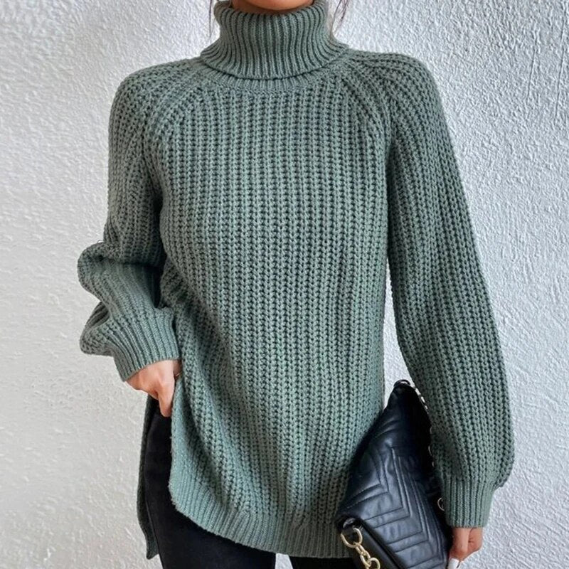 Trendy Knitted Women's Turtleneck - Esmée-Green-S-The Livary