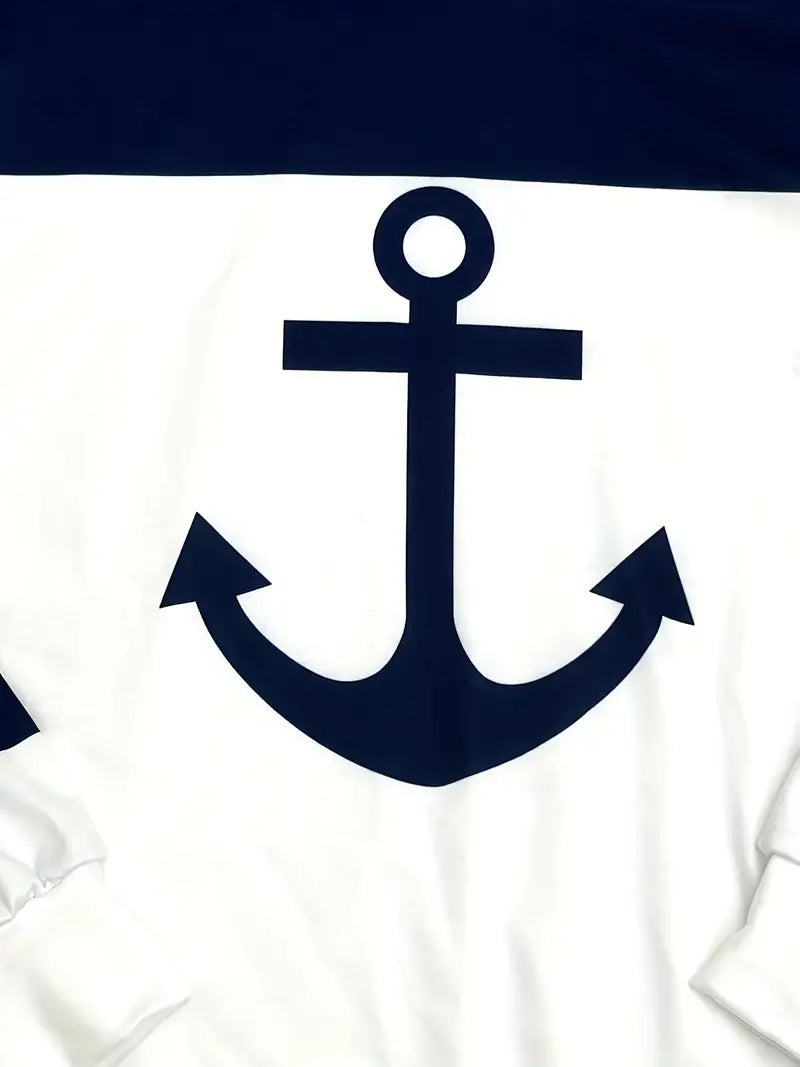 Hoodie with Anchor Print - Nautical Vibes-S-The Livary