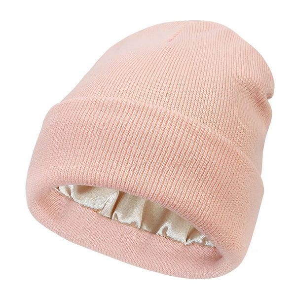 Winter Beanie with Silk Lining - Noor-Pink-The Livary