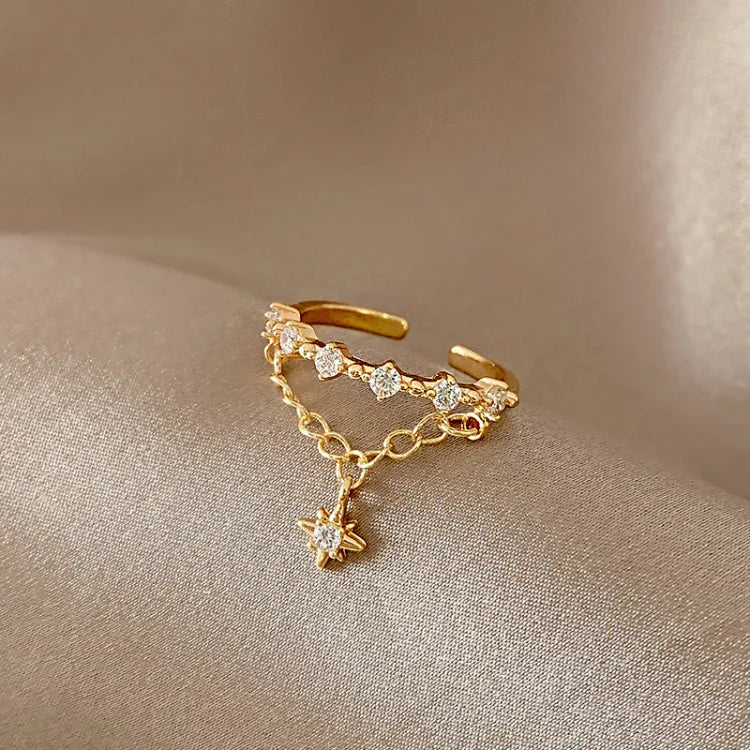 Golden Hexagram Chain Ring - Lyra-The Livary
