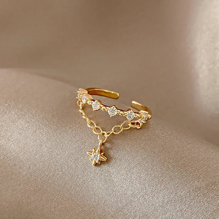 Golden Hexagram Chain Ring - Lyra-The Livary