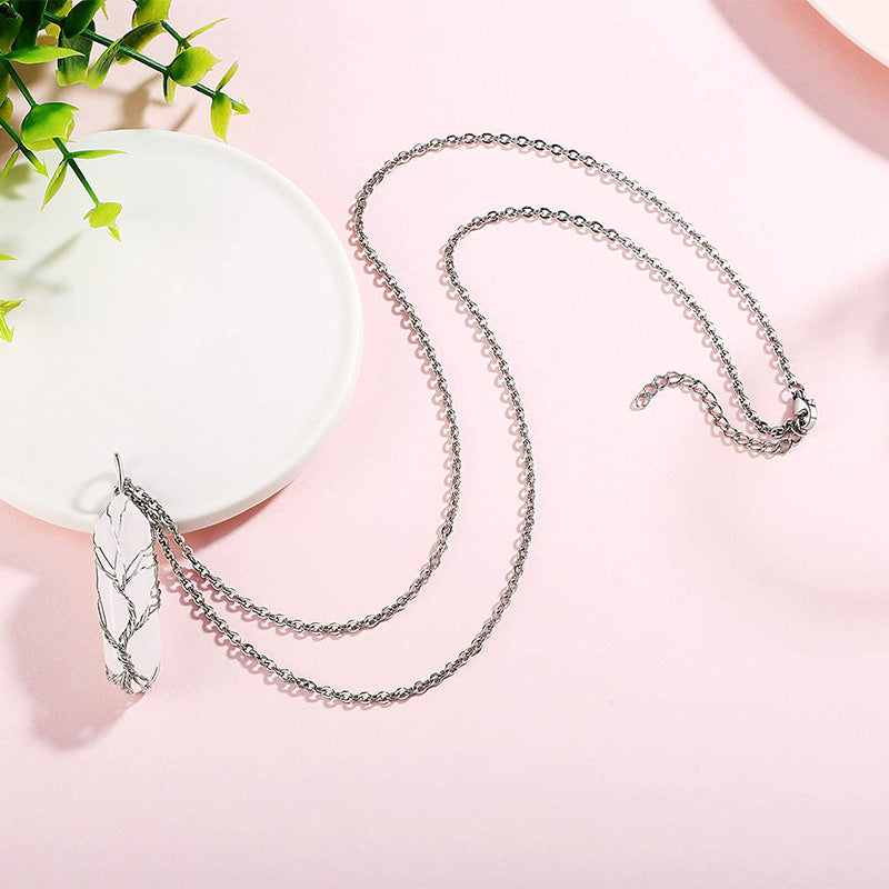 Stylish Crystal with Tree of Life Gemstone Necklace - Elara-Green Aventurine-The Livary
