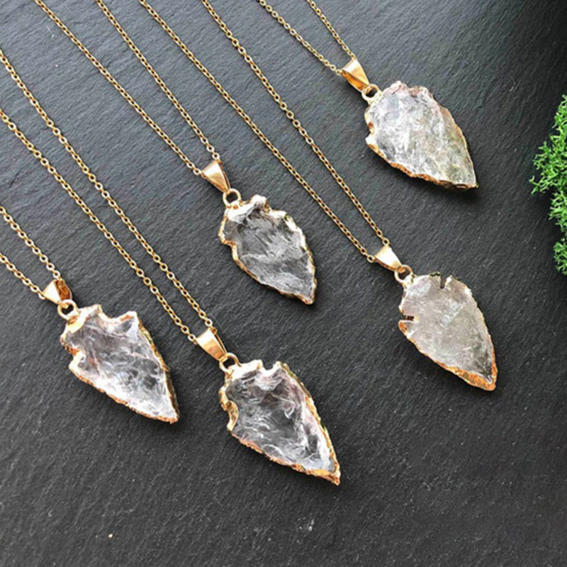 Natural Crystal Carnelian Arrowhead Necklace - Aeliana-Rock crystal-The Livary