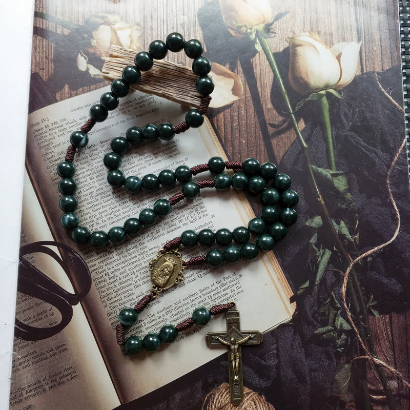 Mosagaat Holy Medal Cross Pendant Rosary Necklace - Celeste-The Livary