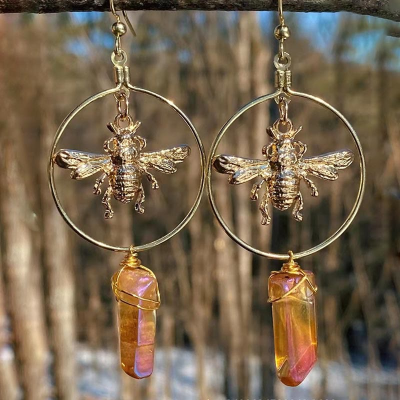 Natural Crystal Moon Stars Earrings - Elara-Amber-The Livary