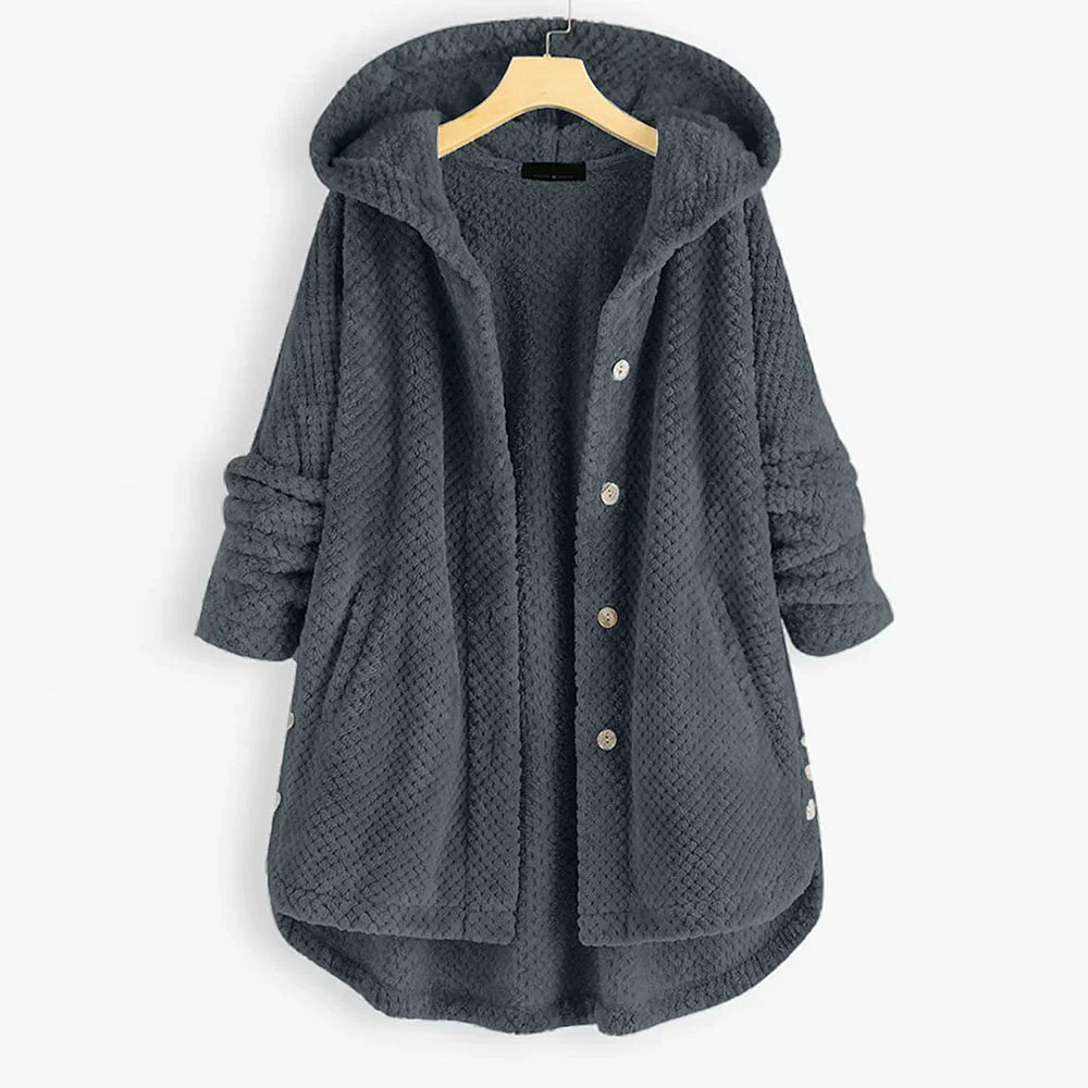 Trendy Cut Fleece Jacket with Hood - FleeceLux-Gray-S-The Livary