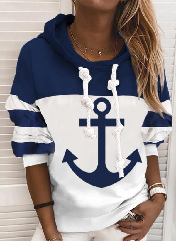 Colour Block Hoodie with Anchor Design - Marinelle-S-The Livary