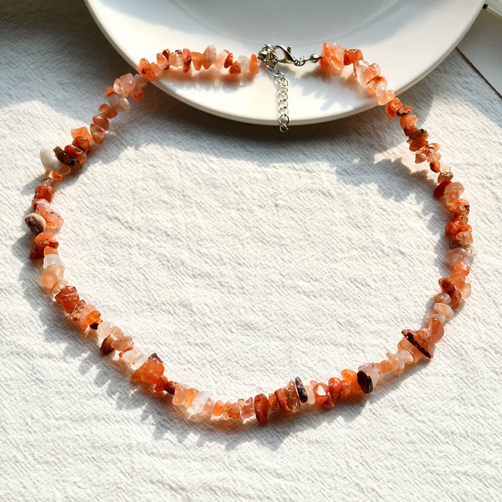 Stylishly Shaped Polished Crystal Necklace - Lina-Red Agate-The Livary