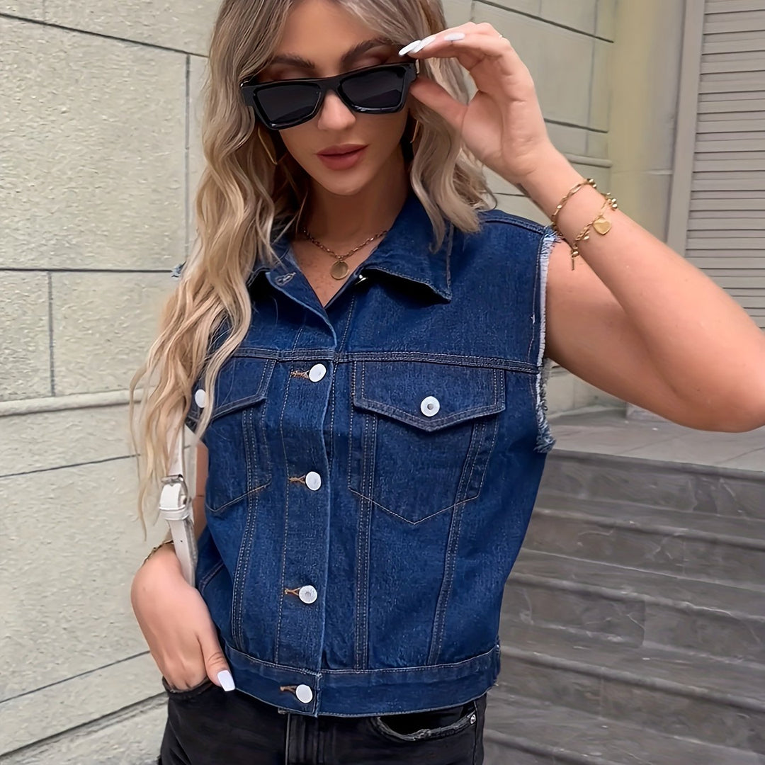 Trendy Sleeveless Denim Vest - Mila-Deep blue-XS-The Livary