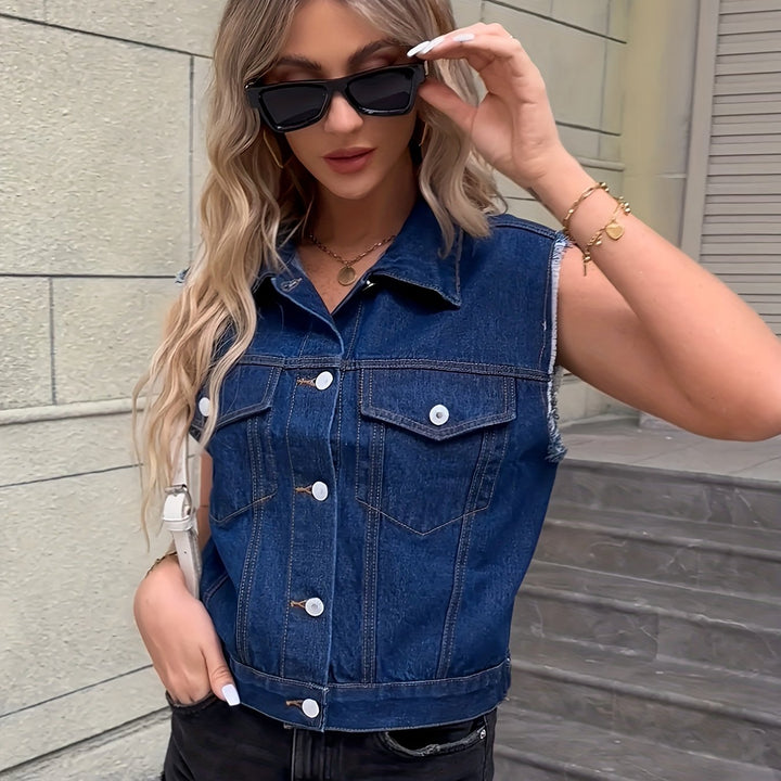 Trendy Sleeveless Denim Vest - Mila-Deep blue-XS-The Livary