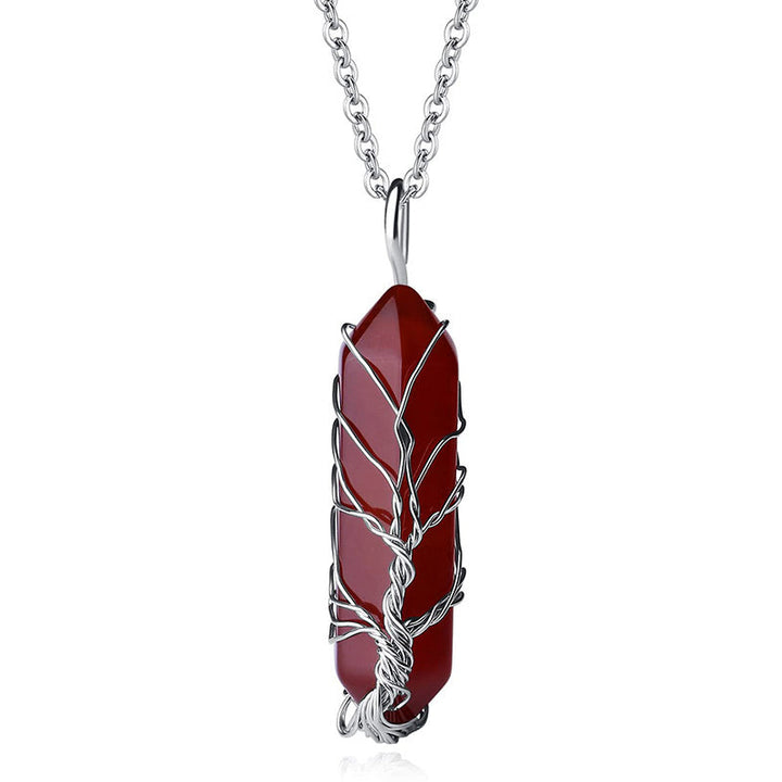 Stylish Crystal with Tree of Life Gemstone Necklace - Elara-Red Agate-The Livary