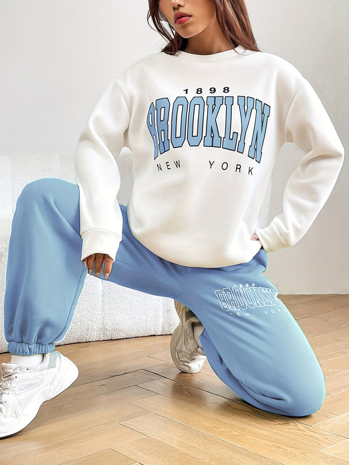Two-piece Jogging Suit with Trendy Letter Print - Isabelle-Light blue-S-The Livary