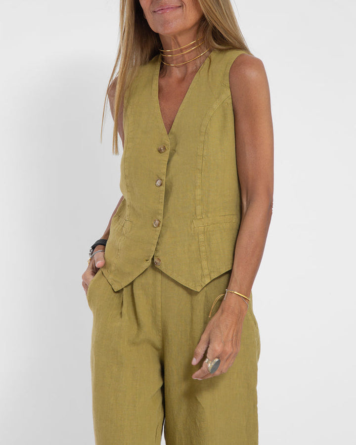 Linen 2-Piece Set with Wide Trousers and Jacket – Alma-Black-S-The Livary