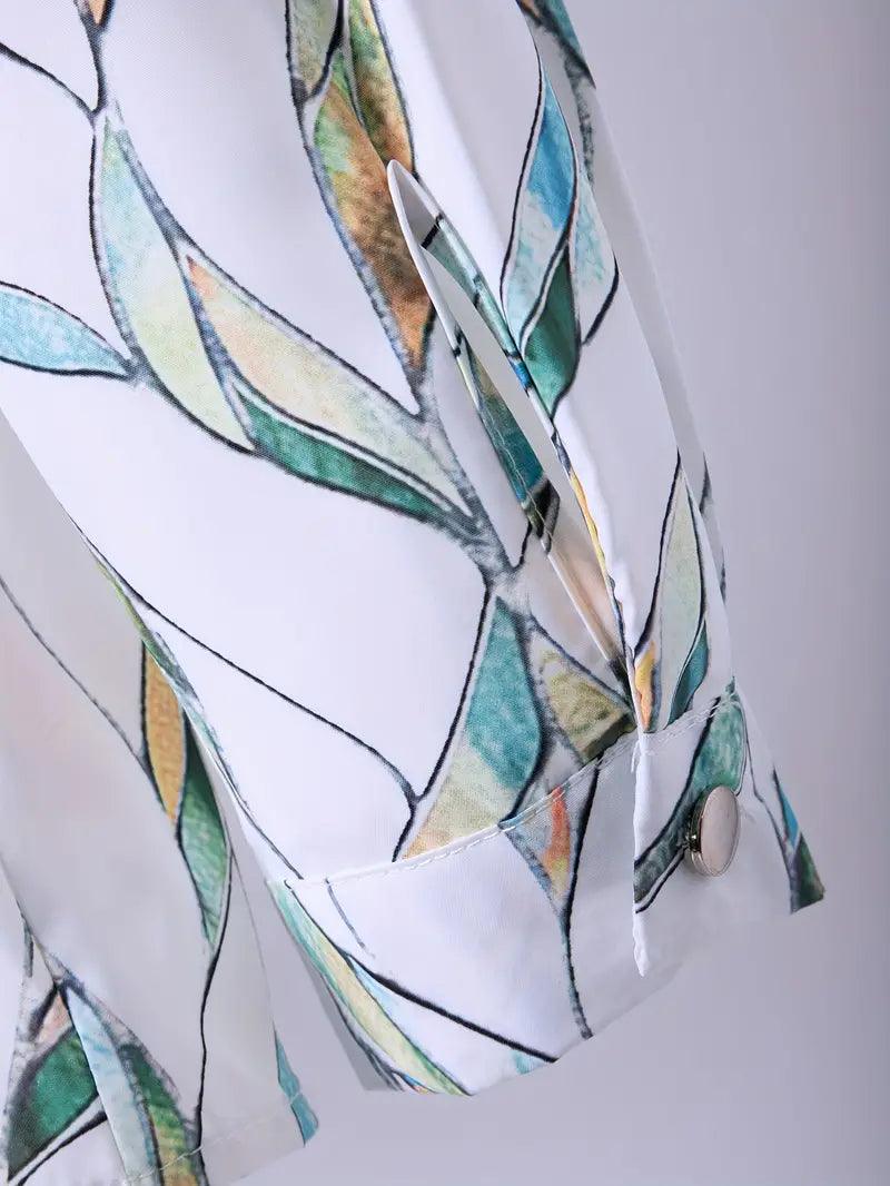 Trendy women's blouse with abstract pattern and button placket – Marlene-White-XS-The Livary