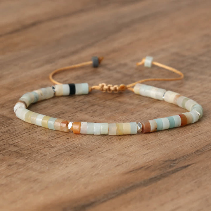 Braided Bracelet with 2.4 mm Natural Stone Rollers - Seraphina-Amazonite-The Livary