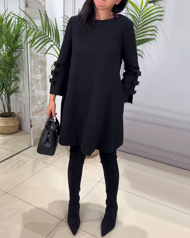 Casual Black Dress with Long Sleeves - Nora-S-The Livary