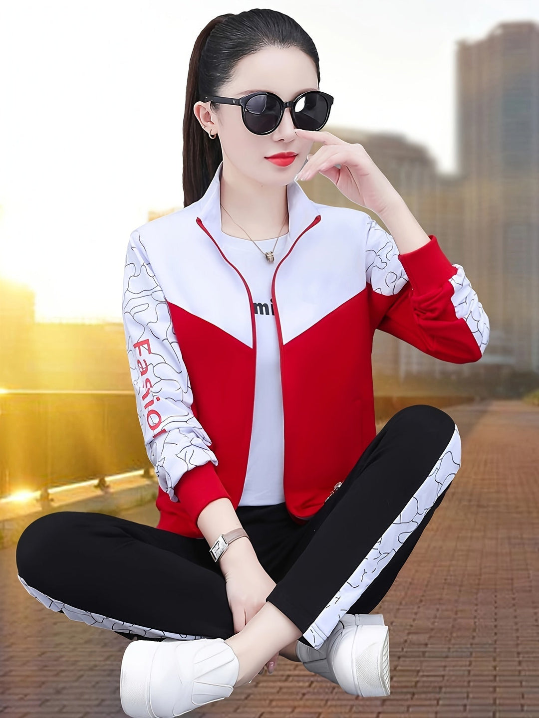 Comfortable and Stylish Tracksuit for Women - Sabine-Orange - White-M-The Livary