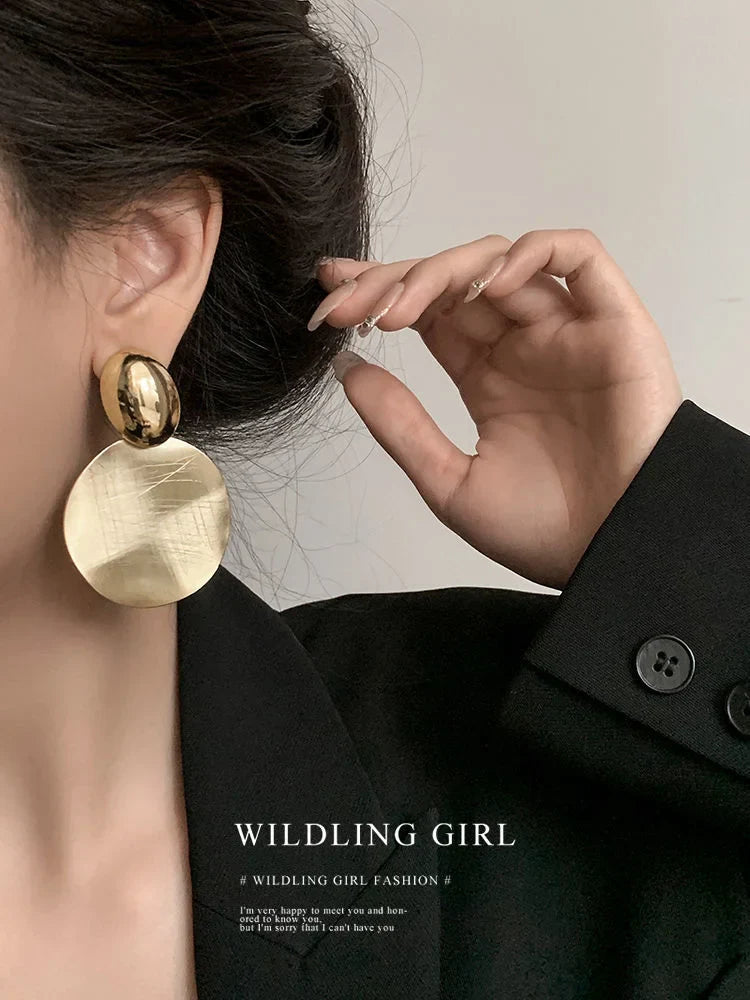 Gold Earrings with Round Pendants - Amaya-The Livary