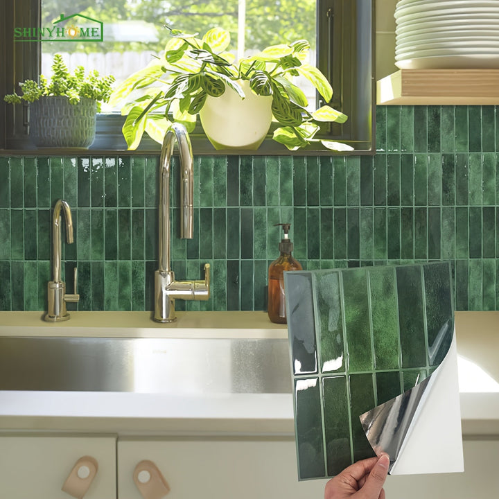 Style Tiles | Waterproof Self-Adhesive Tile Stickers for Wall Decoration-10-Green-The Livary