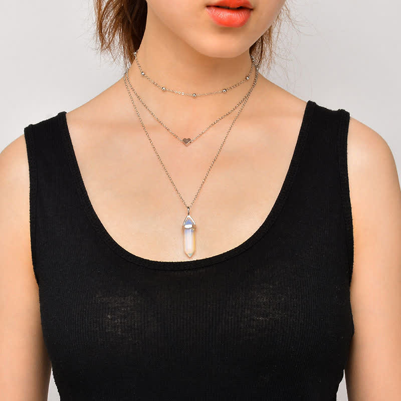 Natural Crystal Hexagon Gemstone Necklace - Aurora-Blue Sandstone-The Livary