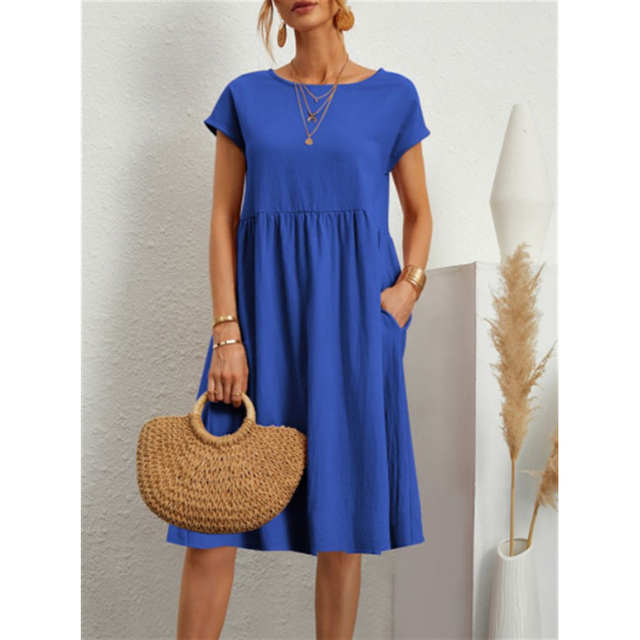 A-Line Jersey Midi Dress - Elise-Blue-S-The Livary