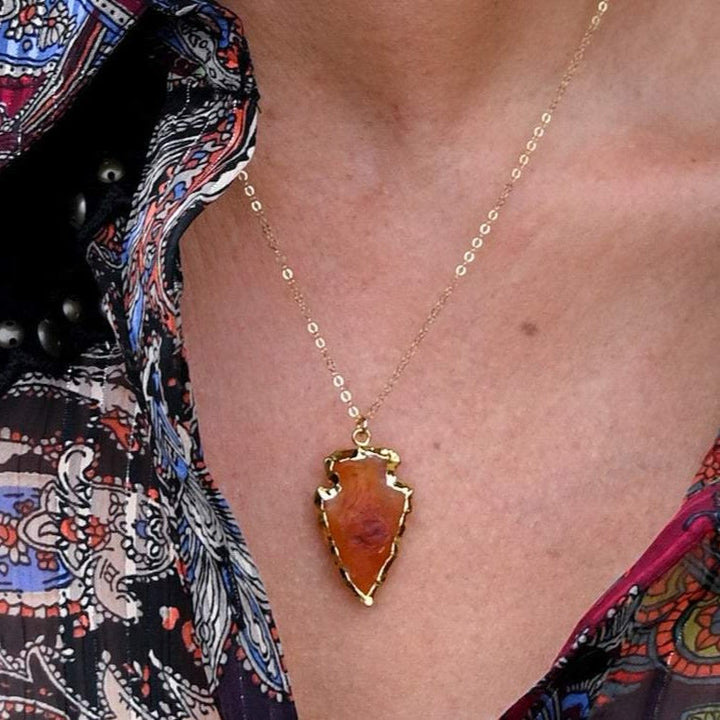 Natural Crystal Carnelian Arrowhead Necklace - Aeliana-Carnelian-The Livary