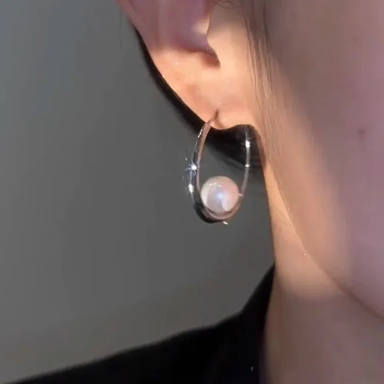 Large Pearl Circle Earrings - Camille-Gold-The Livary