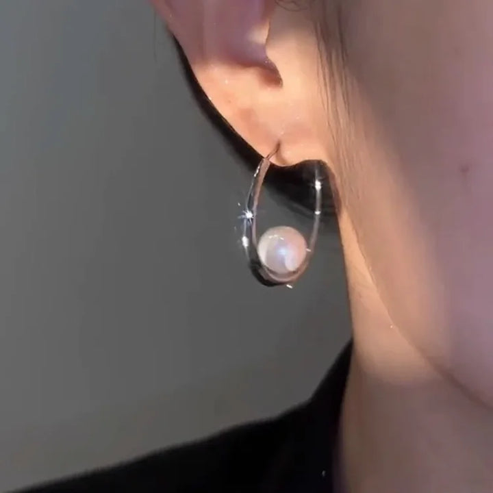 Large Pearl Circle Earrings - Camille-Gold-The Livary