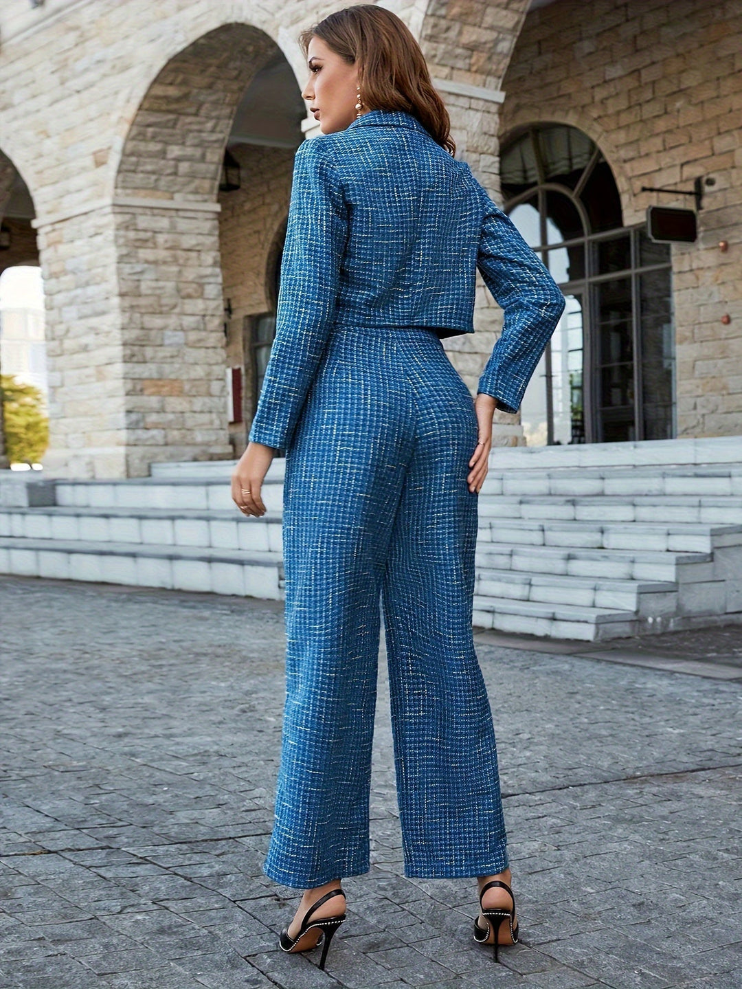 Gingham Tweed Set with High Waist - Camille-S-The Livary