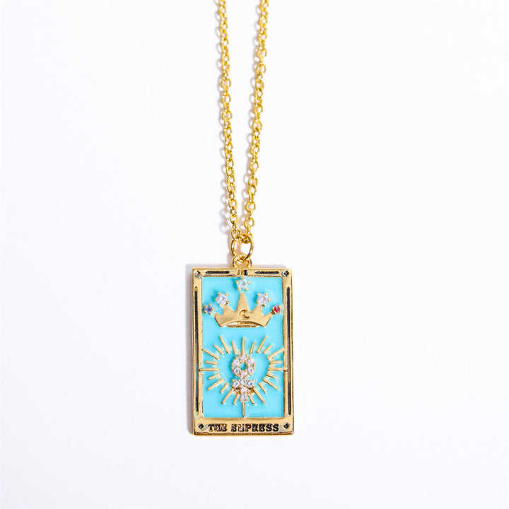 Zirconia Gold-Plated Tarot Drop Pendant Necklace - Amara-The Empress-The Livary