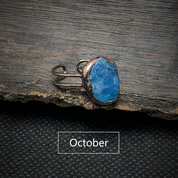 Natural Raw Birthstone Ring - Selina-January & Pomegranate-The Livary