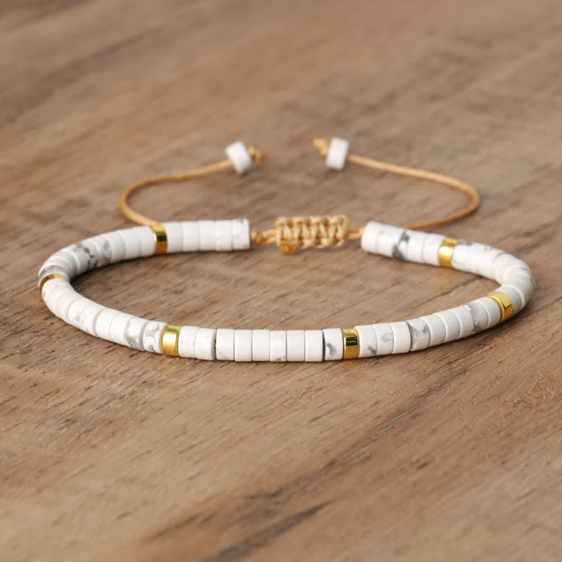 Braided Bracelet with 2.4 mm Natural Stone Rollers - Seraphina-White turquoise-The Livary