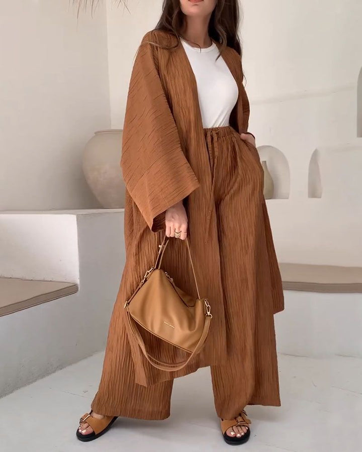 Casual two-piece set for women with vest and trousers – Thalia-Khaki-S-The Livary