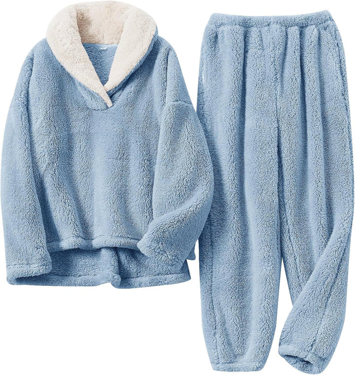 Fluffy Pyjama Set for Women - CozyPlush-Dark blue-S-The Livary