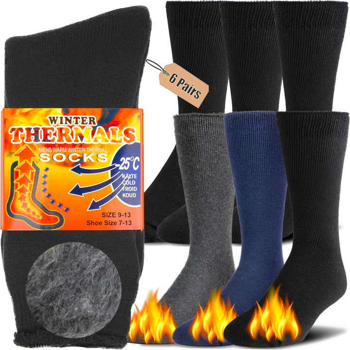 Winter Thermal Boot Socks - HeatGrip-6 pairs of mixed colours-The Livary