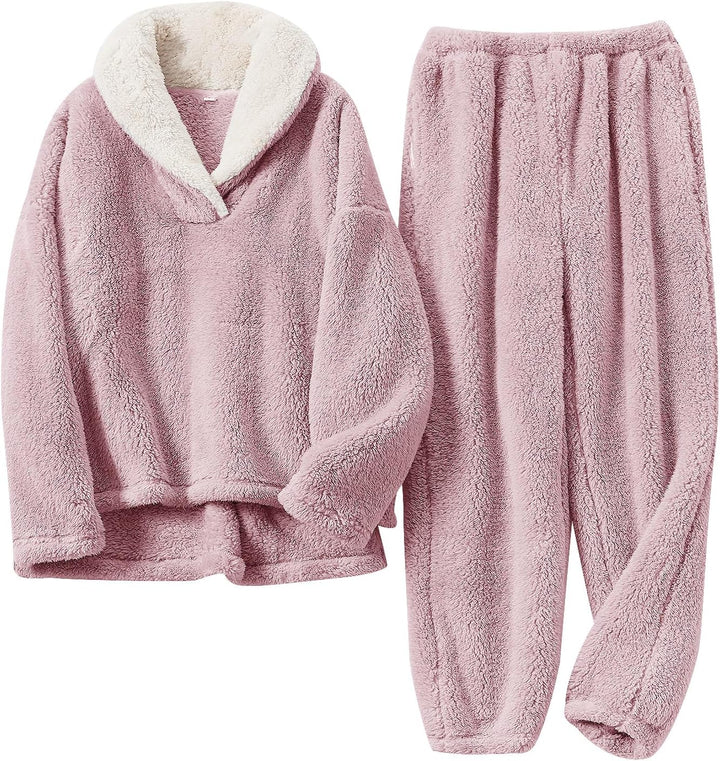 Fluffy Pyjama Set for Women - CozyPlush-Pink-S-The Livary
